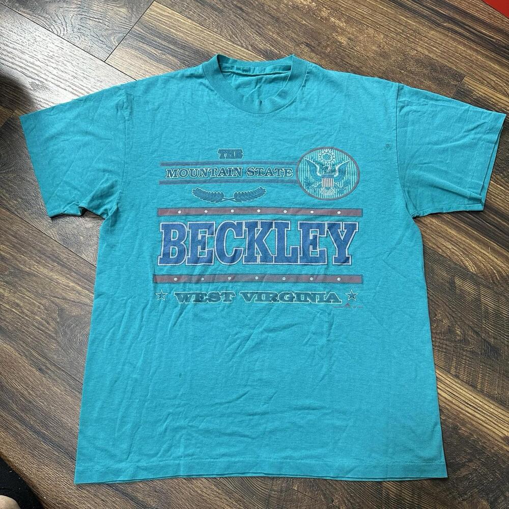 Vintage 90s Beckley West Virginia Shirt Teal Blue Size Large Mountain State